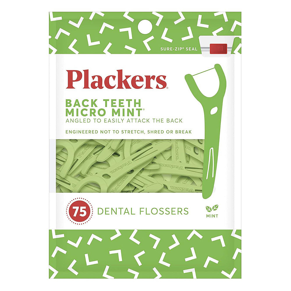 Plackers Back Teeth Micro Dental Flossers with Delicious Mint Flavor, 75 Ea
